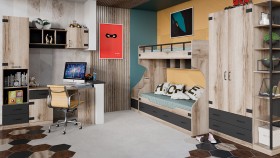 Шкаф для белья комбинированный «Окланд» (Фон Черный/Дуб Делано) в Норильске - norilsk.katalogmebeli.com | фото 4