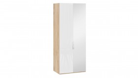 Шкаф для одежды с 1 глухой и 1 зеркальной дверями правый «Эмбер» Яблоня Беллуно/Белый глянец в Норильске - norilsk.katalogmebeli.com | фото