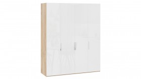 Шкаф для одежды с 4 глухими дверями «Эмбер» Яблоня Беллуно/Белый глянец в Норильске - norilsk.katalogmebeli.com | фото 1
