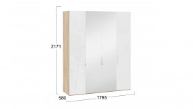 Шкаф комбинированный с 2 глухими и 2 зеркальными дверями «Эмбер» Яблоня Беллуно/Белый глянец в Норильске - norilsk.katalogmebeli.com | фото 2