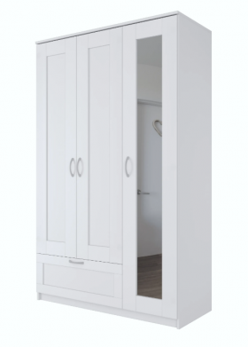 Шкаф трехдверный Сириус с зеркалом и 1 ящиком белый в Норильске - norilsk.katalogmebeli.com | фото