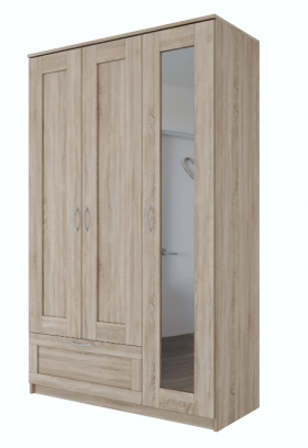 Шкаф трехдверный Сириус с зеркалом и 1 ящиком дуб сонома в Норильске - norilsk.katalogmebeli.com | фото 1