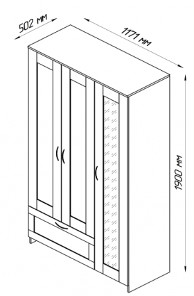 Шкаф трехдверный Сириус с зеркалом и 1 ящиком дуб сонома в Норильске - norilsk.katalogmebeli.com | фото 2