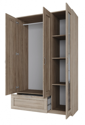 Шкаф трехдверный Сириус с зеркалом и 1 ящиком дуб сонома в Норильске - norilsk.katalogmebeli.com | фото 3
