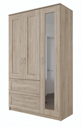 Шкаф трехдверный Сириус с зеркалом и 2 ящиками дуб сонома в Норильске - norilsk.katalogmebeli.com | фото